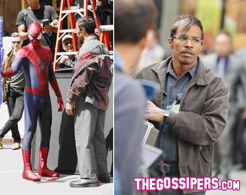 jamiefoxx2 Andrew Garfield e Jamie Foxx sul set del nuovo Spiderman
