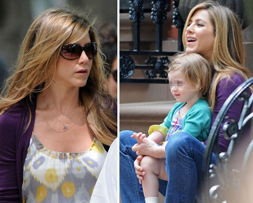 basterjennifer Jennifer Aniston è una madre sul set