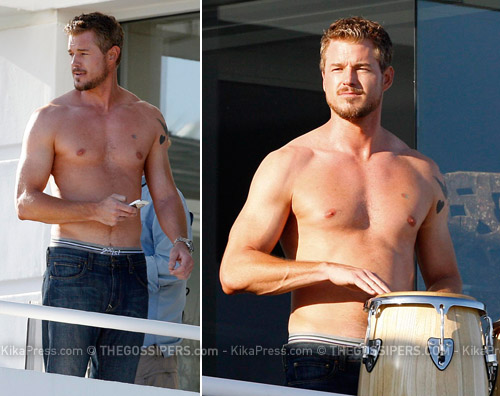 dane set Eric Dane mostra i muscoli sul set