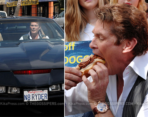 DAVID hotdogs David Hasselhoff mangia hot dog per una buona causa