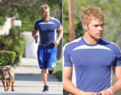 kellan corre Kellan Lutz fa jogging con il cane