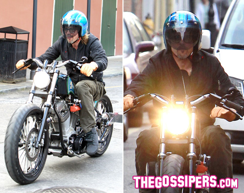 bradkikapress Brad Pitt si rilassa sulla sua motocicletta