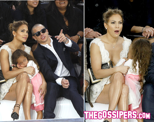 sbadiglio Jennifer Lopez porta la figlia alle sfilate parigine