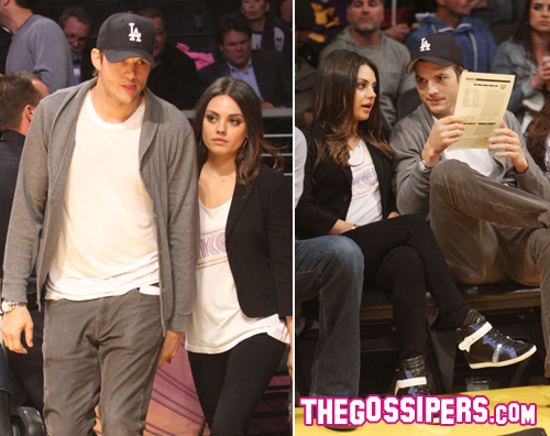 ashton2 Ashton Kutcher e Mila Kunis alla partita dei Lakers