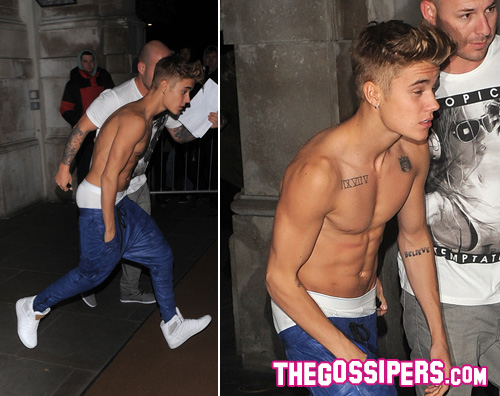 bieber2 Justin Bieber a petto nudo nella notte di Londra