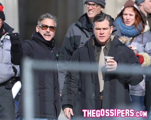 matt Matt e George sul set di The Monuments Men