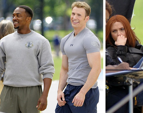 scarlettset Chris Evans sul set del sequel di Capitan America