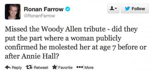 Ronan Farrow Woody Allen Tweet 500x242 Woody Allen risponde alle accuse di pedofilia