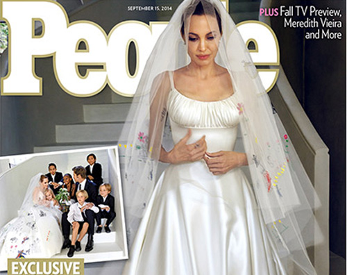 angelina abito sposa Il guadagno di Brad e Angelina per le foto del matrimonio