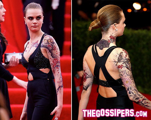 Cara Delevingne 2 I tatuaggi fake di Cara Delevingne ai Met Gala 2015