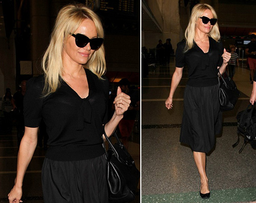 Pamela Anderson Pamela Anderson in total black al LAX