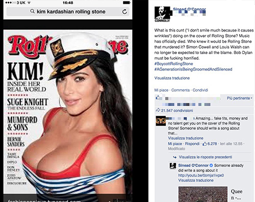 Kim K Sinead OConnor indignata per Kim Kardashian sulla cover di Rolling Stone