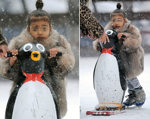 North Wesr Kim Kardashian e North West pattinano sul ghiaccio a NY
