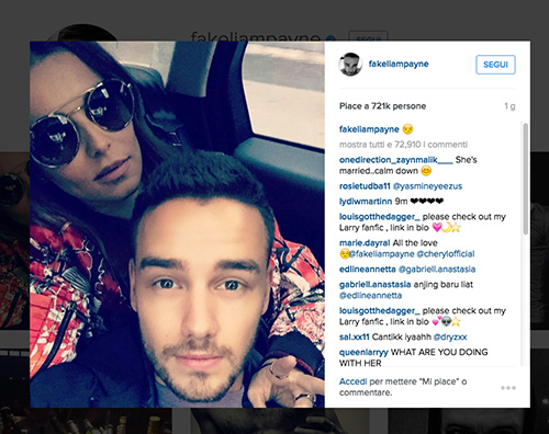 Liam Payne Cheryl Liam Payne e Cheryl, selfie di coppia su Instagram