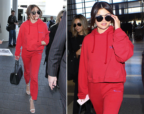 Selena Gomez Selena Gomez tuta rossa e tacchi a spillo al LAX