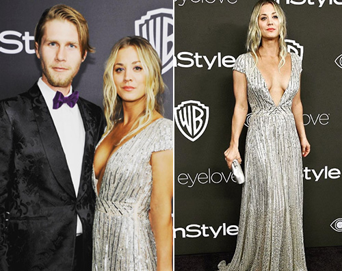 Kaley Cuoco Ieri sera Kaley Cuoco si è portata i golden globes da casa