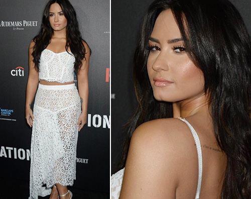 Demi Lovato Demi Lovato in bianco al brunch pre Grammy di Roc Nation