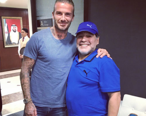 Maradona David Beckham e Maradona si incontrano a Dubai