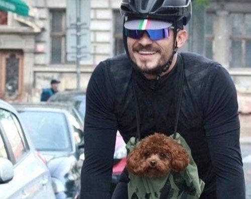 Orlando Bloom Orlando Bloom in bicicletta col cagnolino