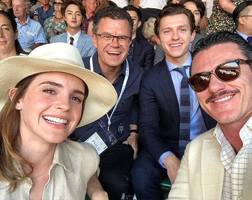 Emma Tom Luke Emma Watson, Luke Evans e Tom Holland a Wimbledon