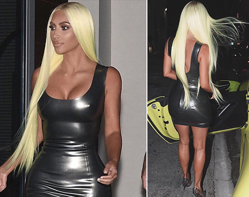 Kim Kardashian capelli fluo Kim Kardashian sfoggia capelli giallo neon