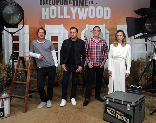 once upon a time Brad, Leonardo e Margot, photo call con Quentin